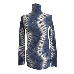 Tory Burch Sport Tissue-Seamless Long Sleeve Shibori Navy Black Tie-Dye Top L